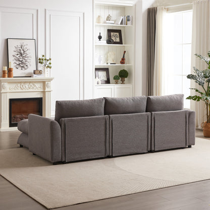 Canapé modulaire moderne en L avec pouf, 3 coussins et 3 oreillers pour le salon