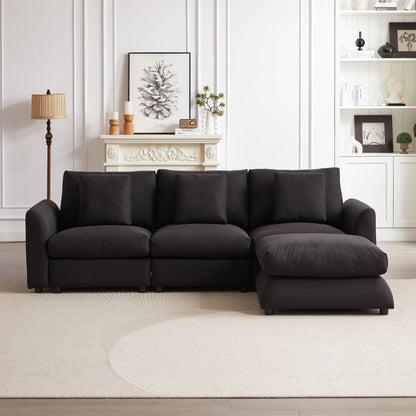 Canapé modulaire moderne en L avec pouf, 3 coussins et 3 oreillers pour le salon
