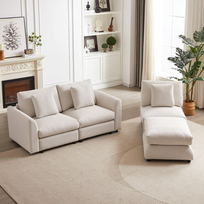 Canapé modulaire moderne en L avec pouf, 3 coussins et 3 oreillers pour le salon