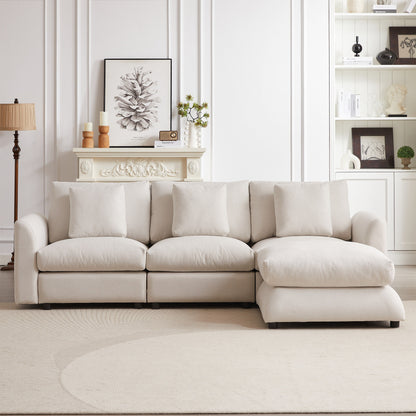 Canapé modulaire moderne en L avec pouf, 3 coussins et 3 oreillers pour le salon