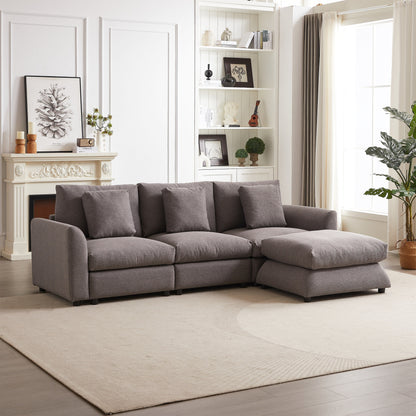 Canapé modulaire moderne en L avec pouf, 3 coussins et 3 oreillers pour le salon