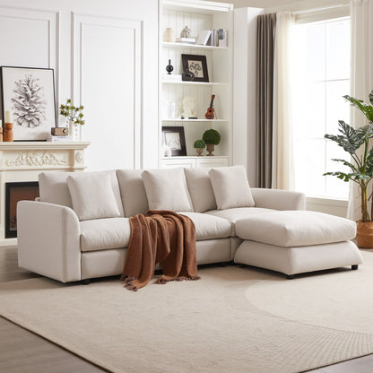 Canapé modulaire moderne en L avec pouf, 3 coussins et 3 oreillers pour le salon