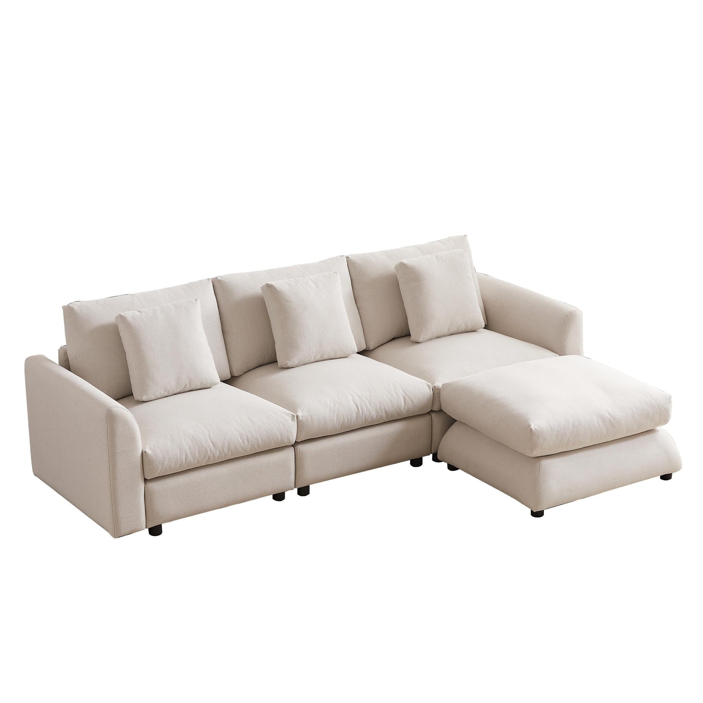 Canapé modulaire moderne en L avec pouf, 3 coussins et 3 oreillers pour le salon