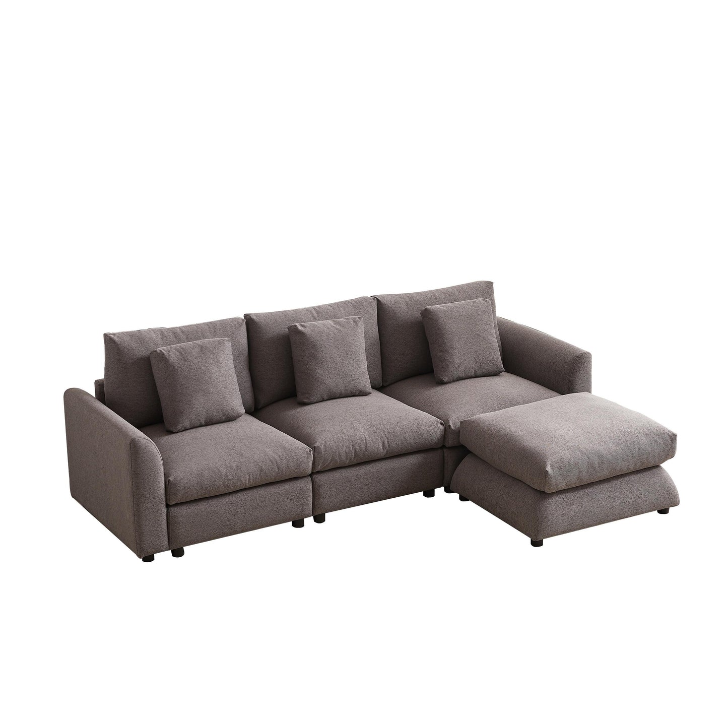 Canapé modulaire moderne en L avec pouf, 3 coussins et 3 oreillers pour le salon