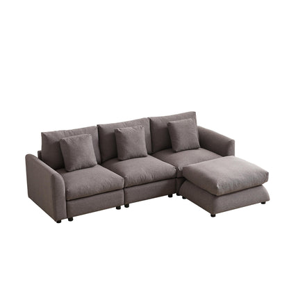 Canapé modulaire moderne en L avec pouf, 3 coussins et 3 oreillers pour le salon