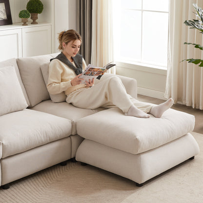 Canapé modulaire moderne en L avec pouf, 3 coussins et 3 oreillers pour le salon