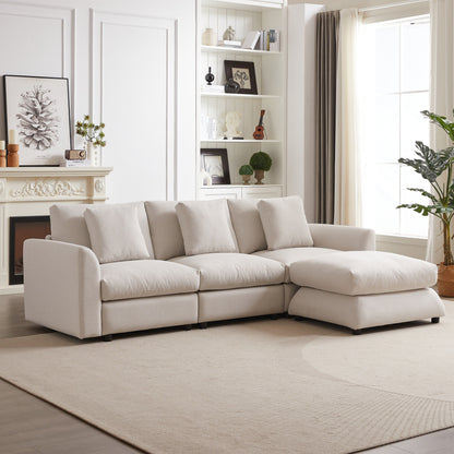 Canapé modulaire moderne en L avec pouf, 3 coussins et 3 oreillers pour le salon