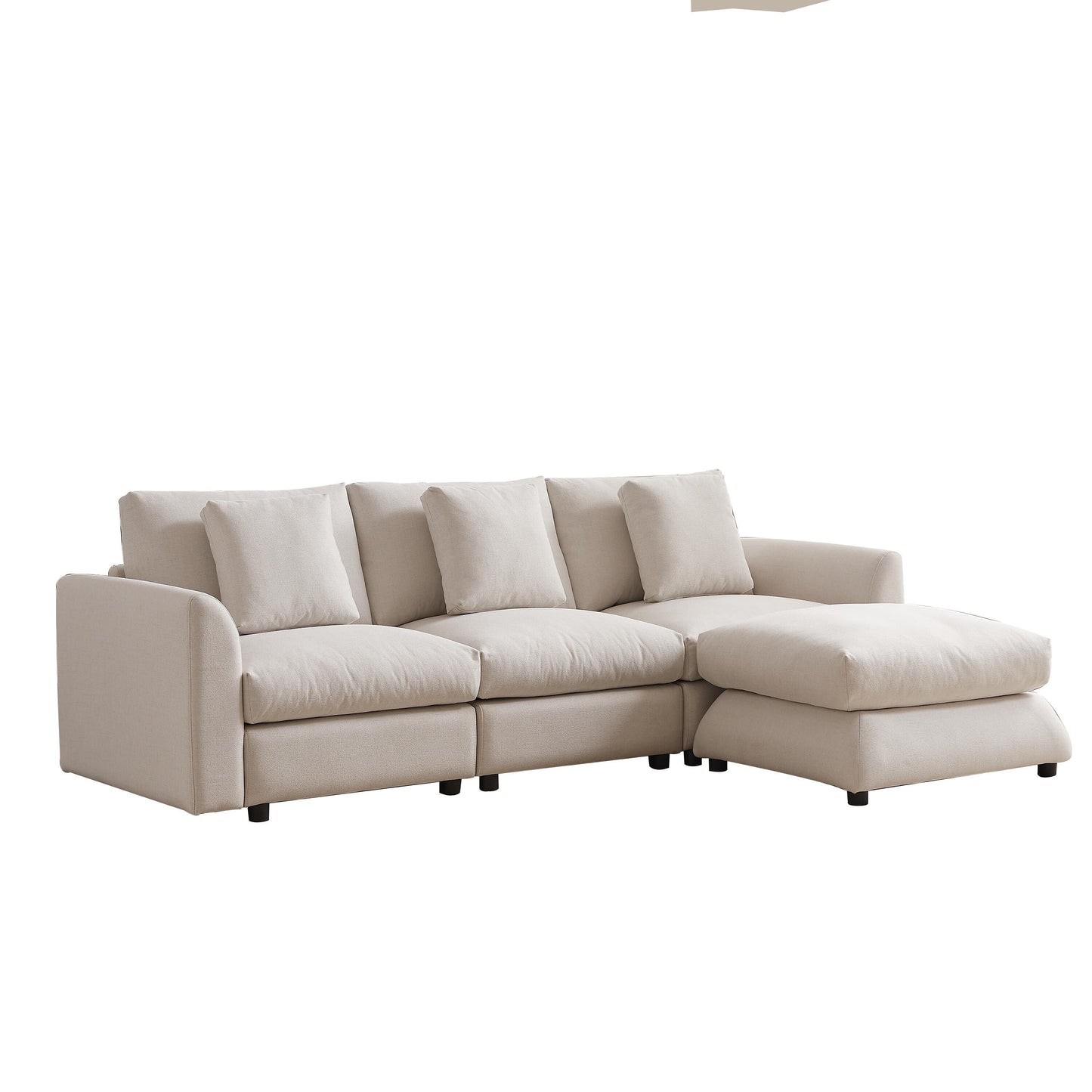 Canapé modulaire moderne en L avec pouf, 3 coussins et 3 oreillers pour le salon