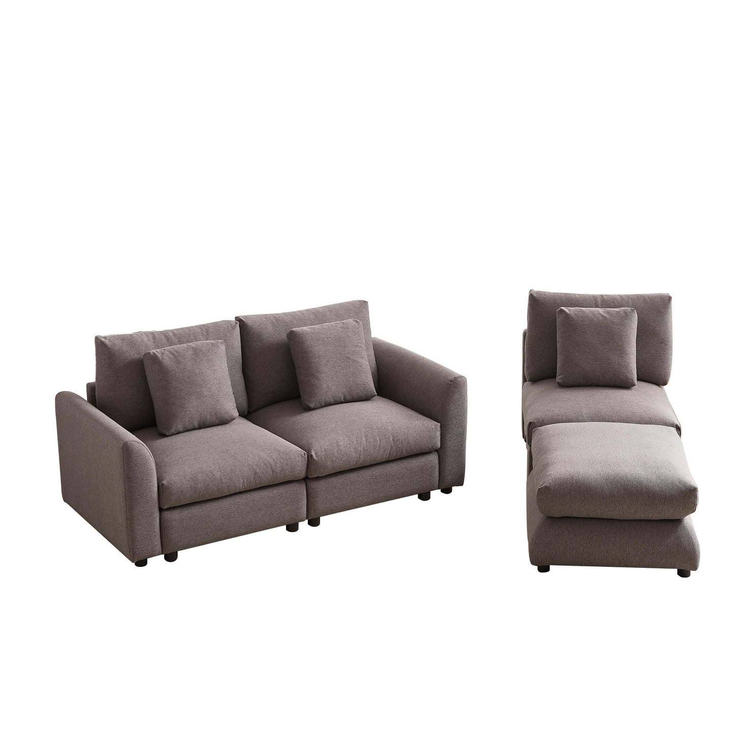 Canapé modulaire moderne en L avec pouf, 3 coussins et 3 oreillers pour le salon