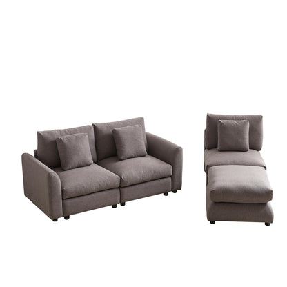 Canapé modulaire moderne en L avec pouf, 3 coussins et 3 oreillers pour le salon