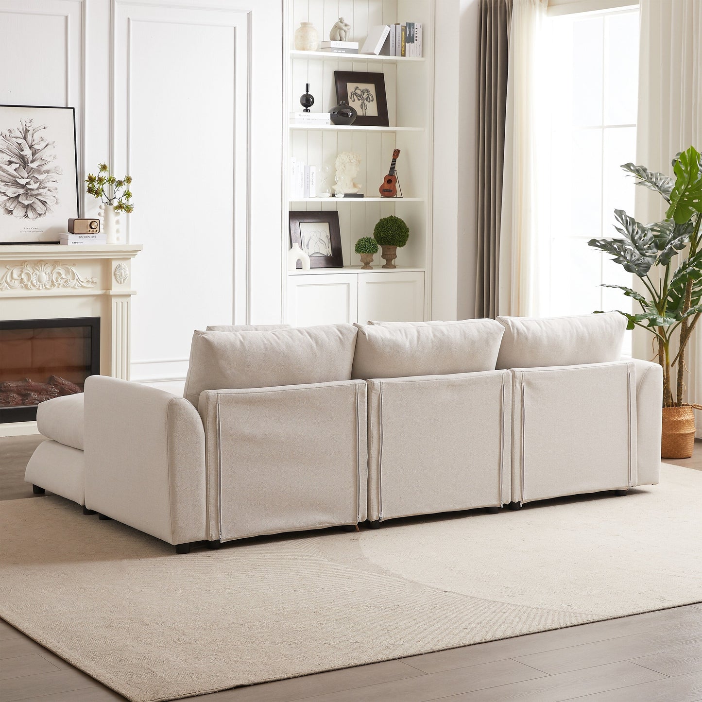 Canapé modulaire moderne en L avec pouf, 3 coussins et 3 oreillers pour le salon