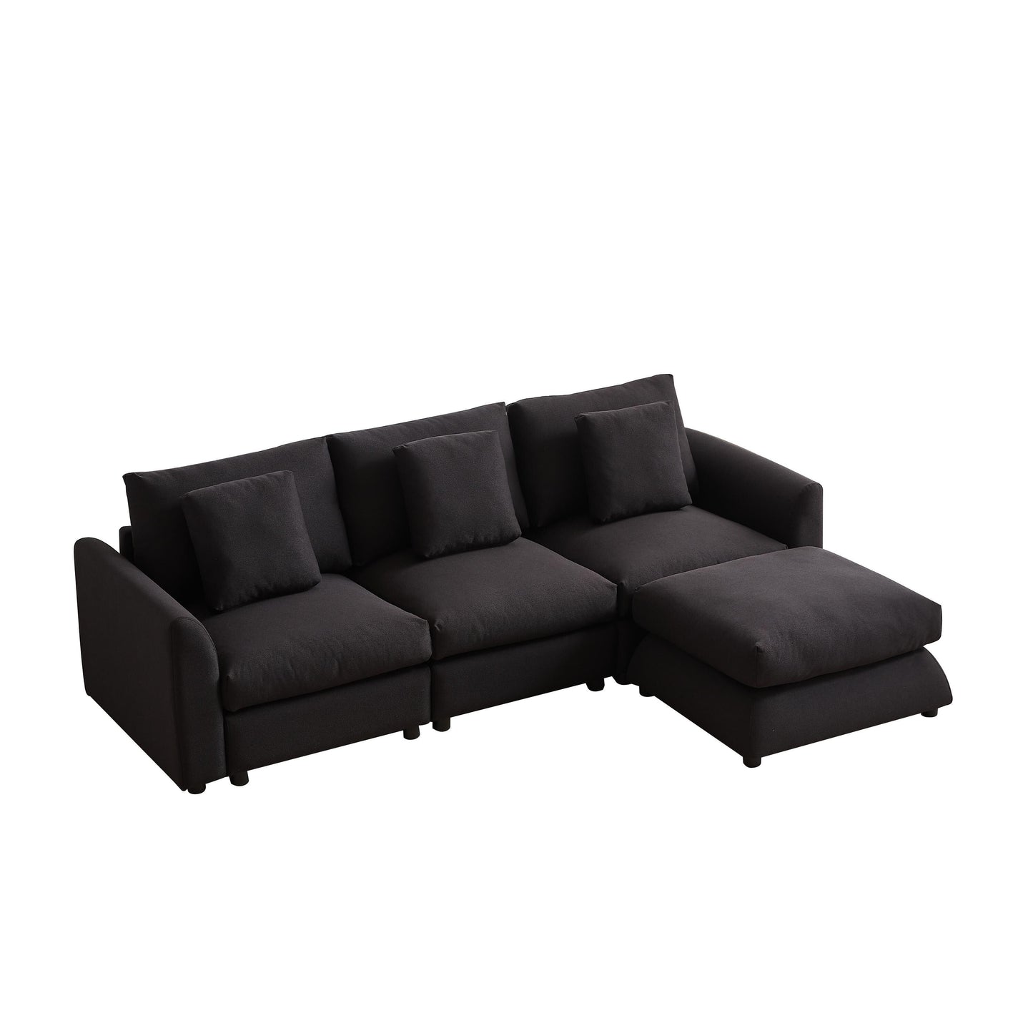 Canapé modulaire moderne en L avec pouf, 3 coussins et 3 oreillers pour le salon