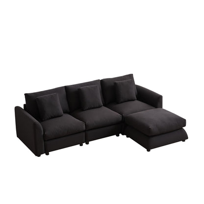 Canapé modulaire moderne en L avec pouf, 3 coussins et 3 oreillers pour le salon