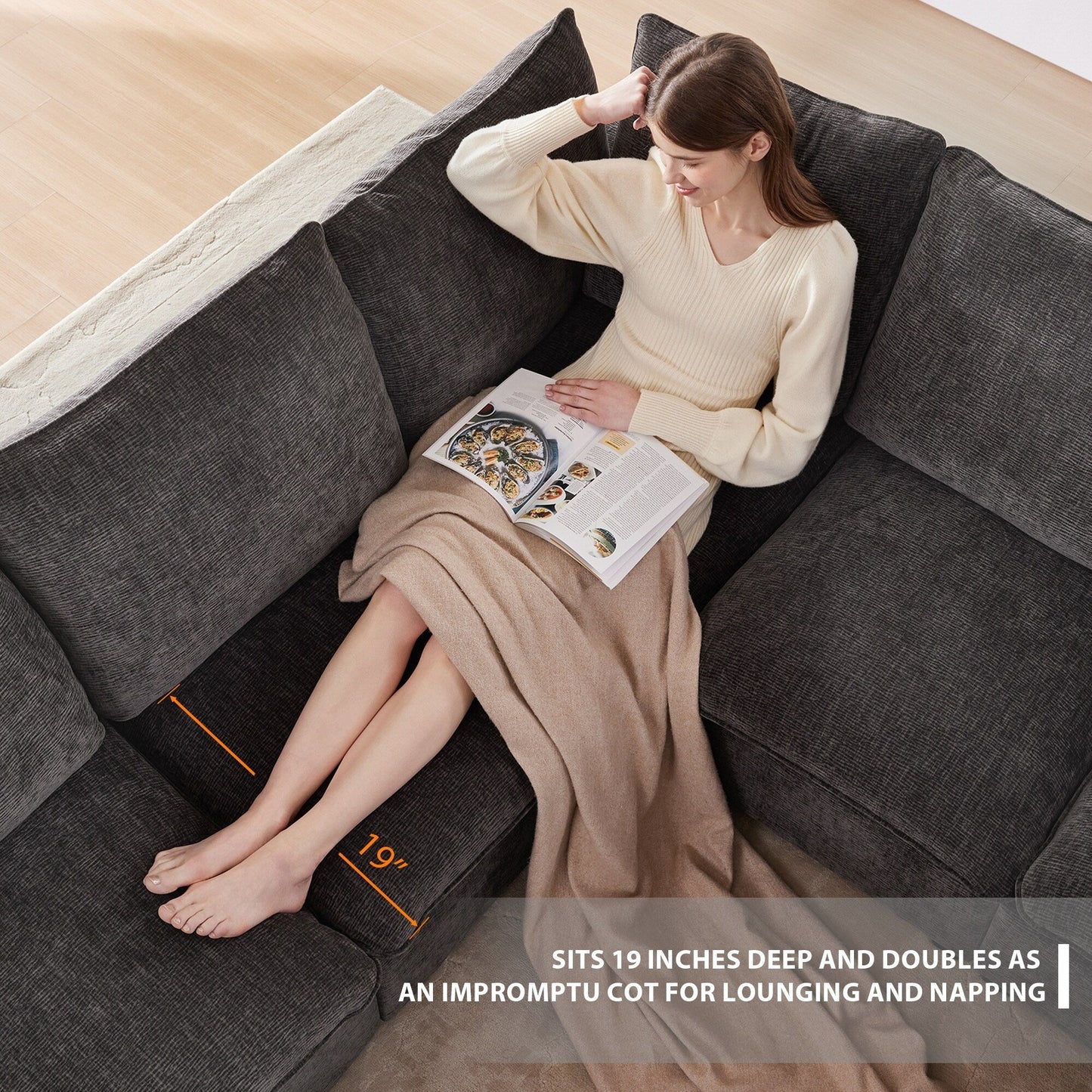 Canapé modulaire moderne, ensemble de canapés sectionnels 4 places en chenille avec 2 coussins inclus, mobilier d'intérieur librement combinable