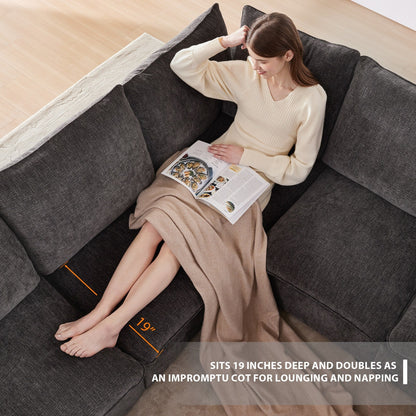 Canapé modulaire moderne, ensemble de canapés sectionnels 4 places en chenille avec 2 coussins inclus, mobilier d'intérieur librement combinable