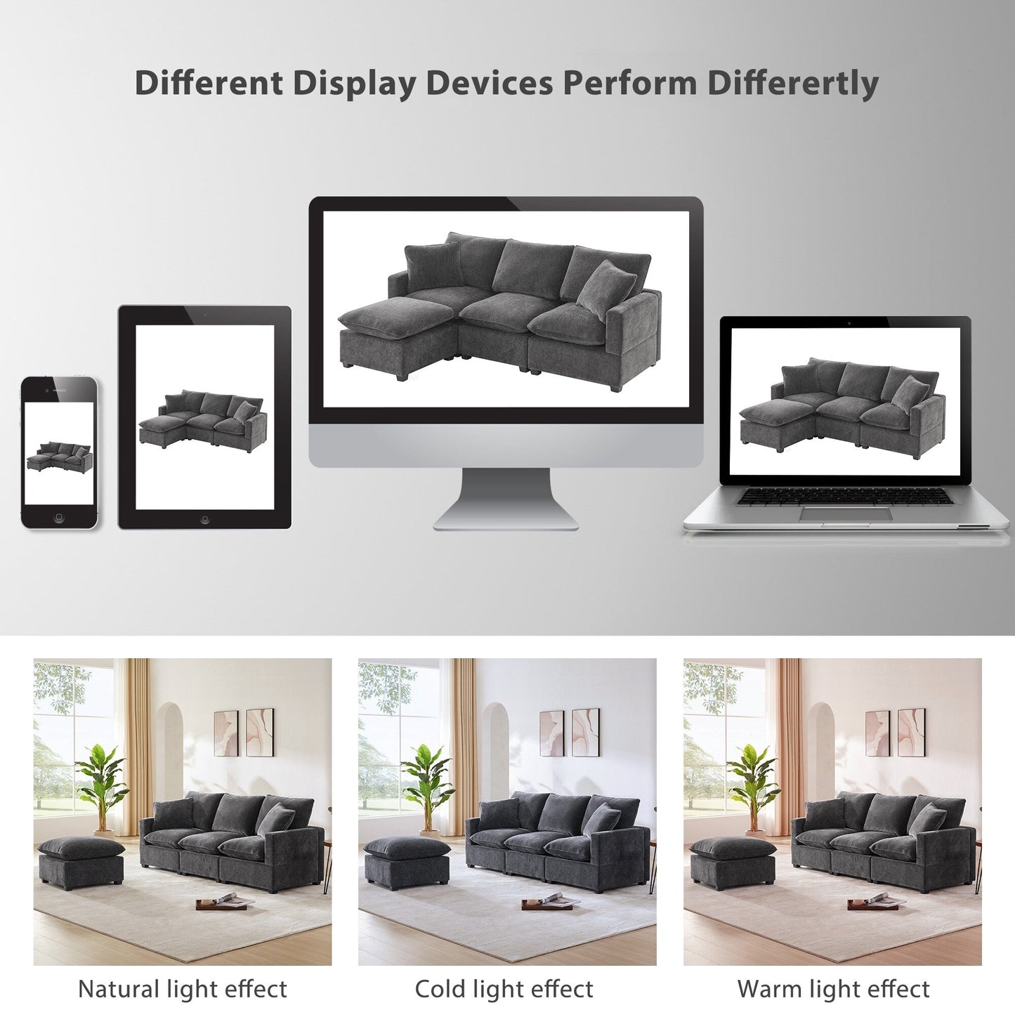 Canapé modulaire moderne, ensemble de canapés sectionnels 4 places en chenille avec 2 coussins inclus, mobilier d'intérieur librement combinable