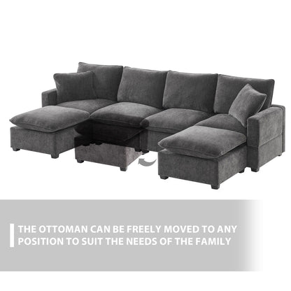 Canapé modulaire moderne, ensemble de canapés sectionnels 4 places en chenille avec 2 coussins inclus, mobilier d'intérieur librement combinable