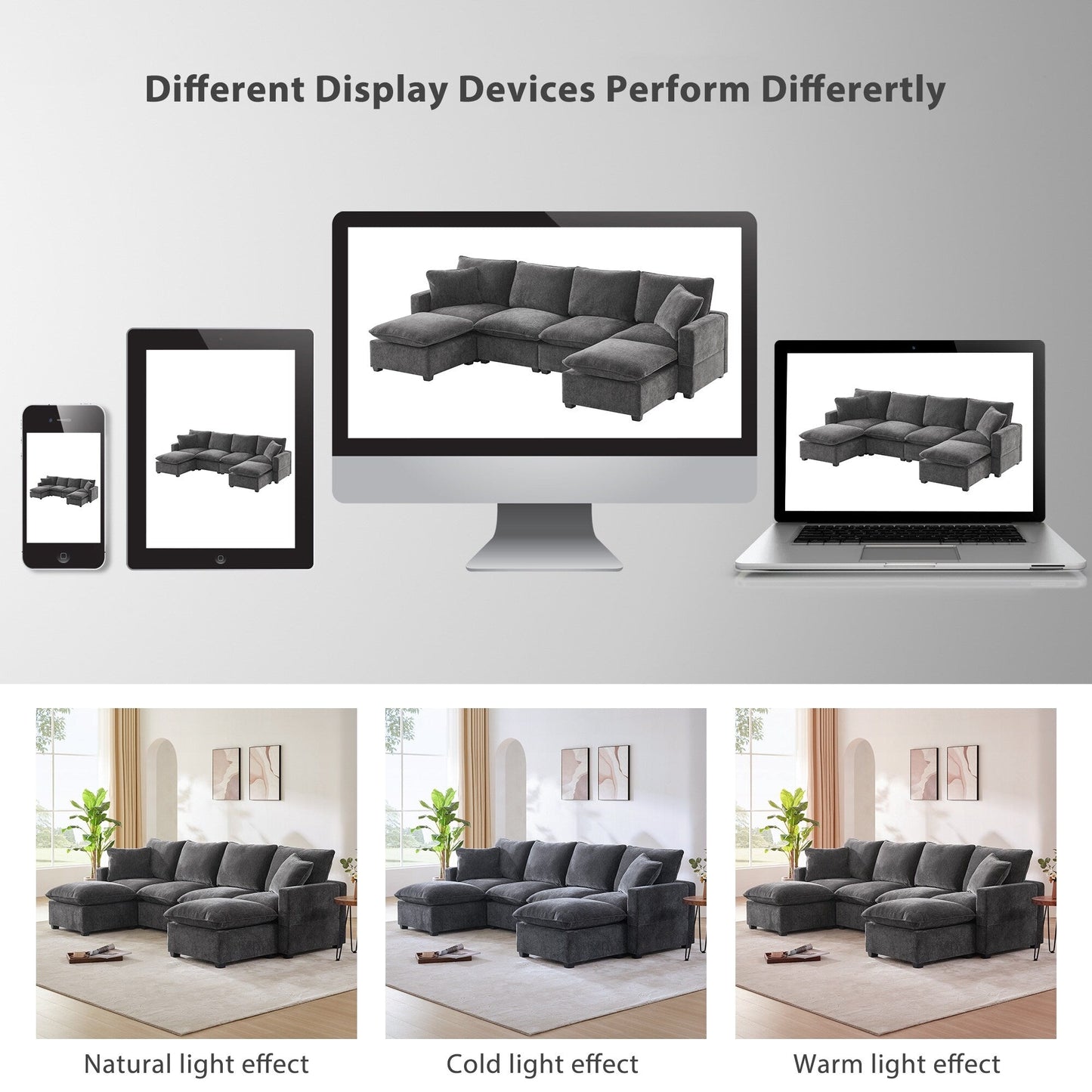 Canapé modulaire moderne, ensemble de canapés sectionnels 4 places en chenille avec 2 coussins inclus, mobilier d'intérieur librement combinable