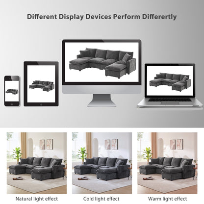 Canapé modulaire moderne, ensemble de canapés sectionnels 4 places en chenille avec 2 coussins inclus, mobilier d'intérieur librement combinable