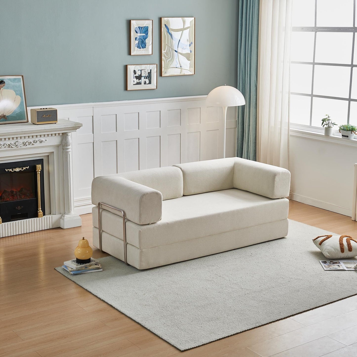 Canapé-lit 3 places moderne et multifonctionnel en velours côtelé, avec configurations polyvalentes et design ergonomique