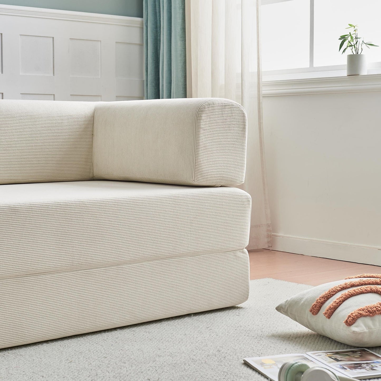 Canapé-lit 3 places moderne et multifonctionnel en velours côtelé, avec configurations polyvalentes et design ergonomique