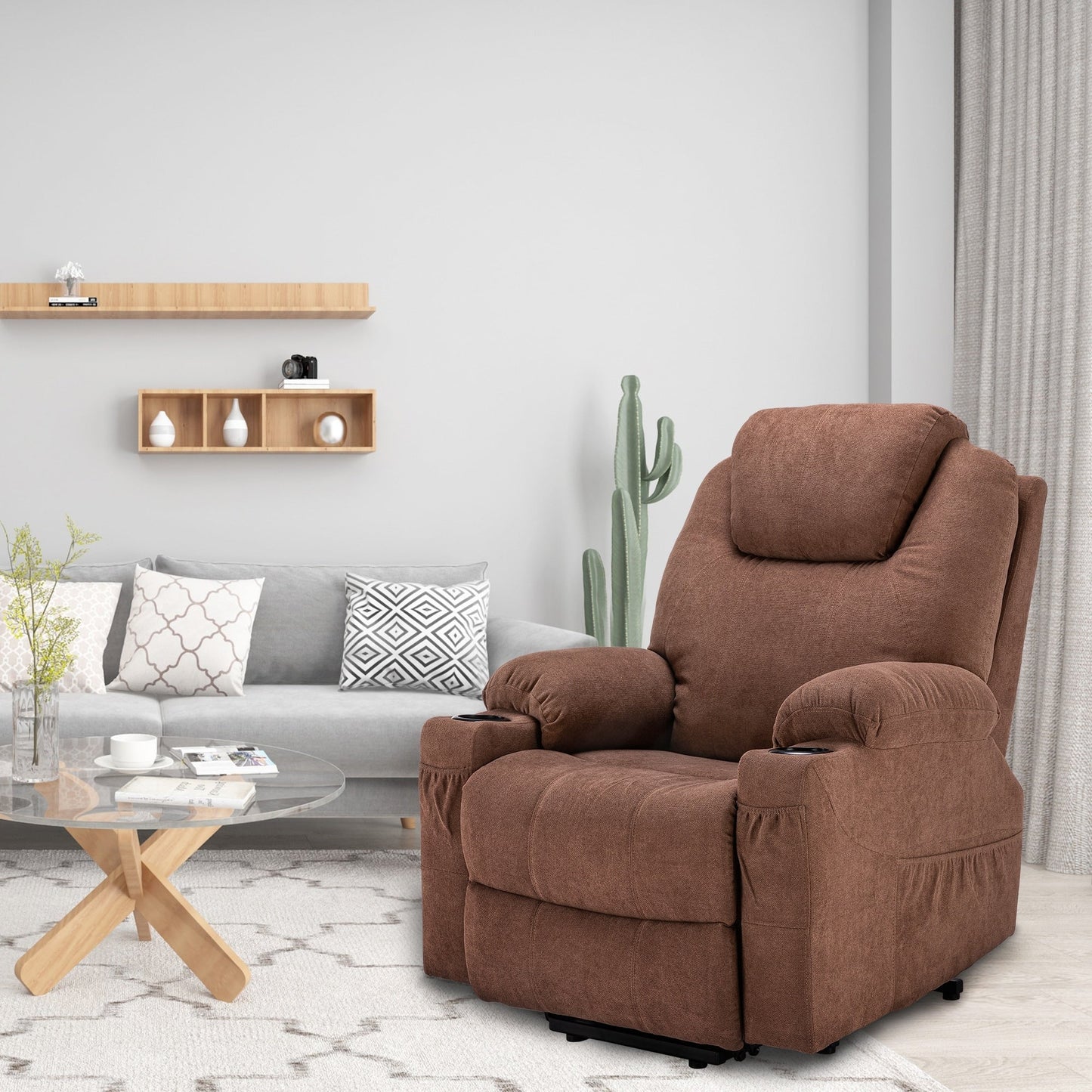 Fauteuil inclinable moderne blanc cassé en similicuir/tissu massant