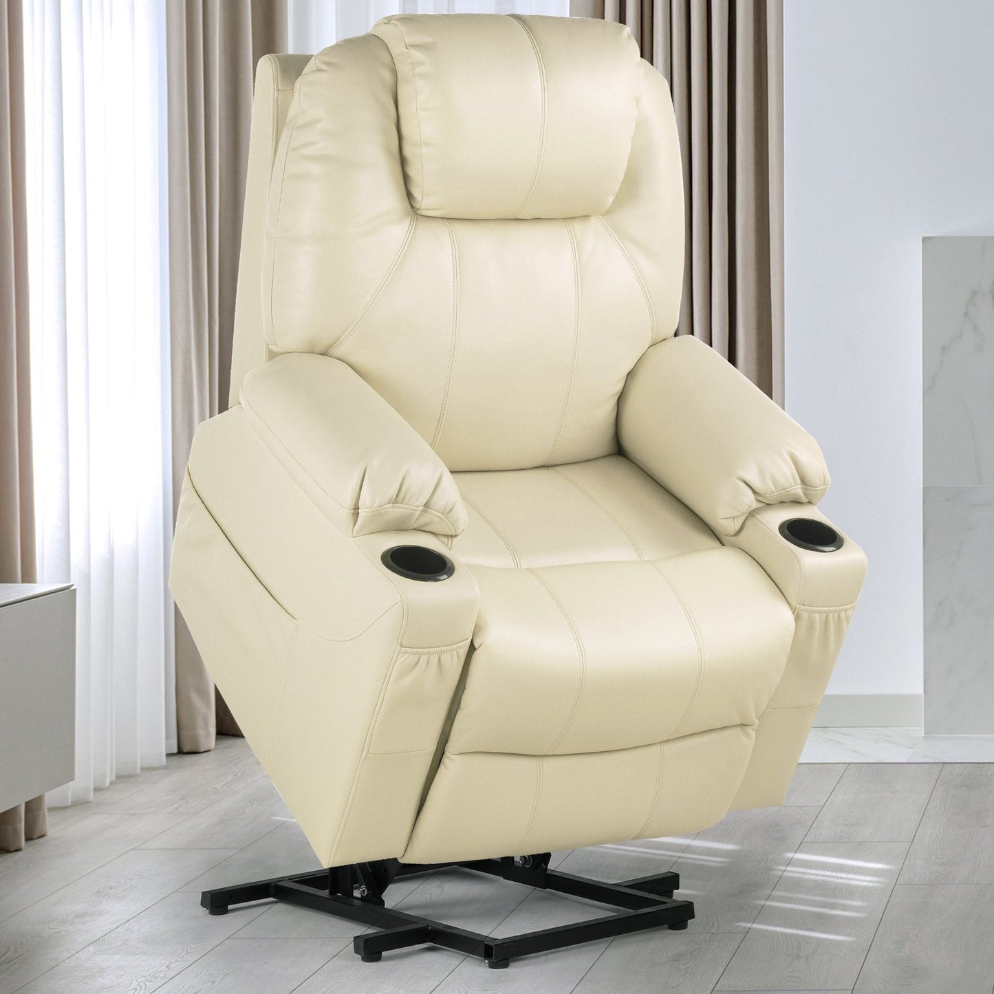 Fauteuil inclinable moderne blanc cassé en similicuir/tissu massant