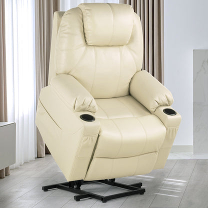Fauteuil inclinable moderne blanc cassé en similicuir/tissu massant