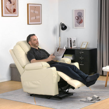 Fauteuil inclinable moderne blanc cassé en similicuir/tissu massant