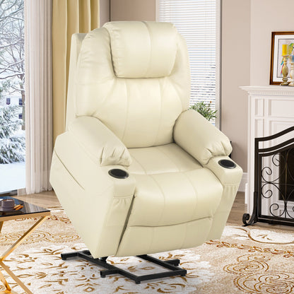 Fauteuil inclinable moderne blanc cassé en similicuir/tissu massant