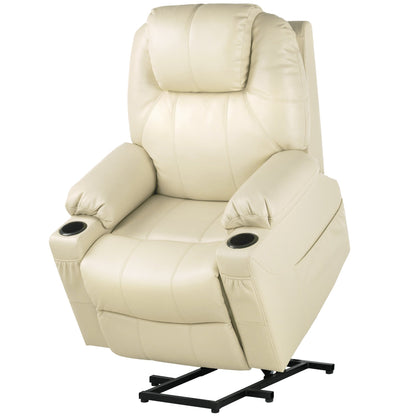 Fauteuil inclinable moderne blanc cassé en similicuir/tissu massant