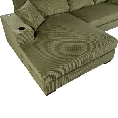 Canapé 3 places moderne et surdimensionné avec porte-gobelets et ports de chargement USB, coussins épais pour le salon