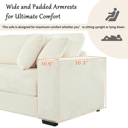 Canapé 3 places moderne et surdimensionné avec porte-gobelets et ports de chargement USB, coussins épais pour le salon