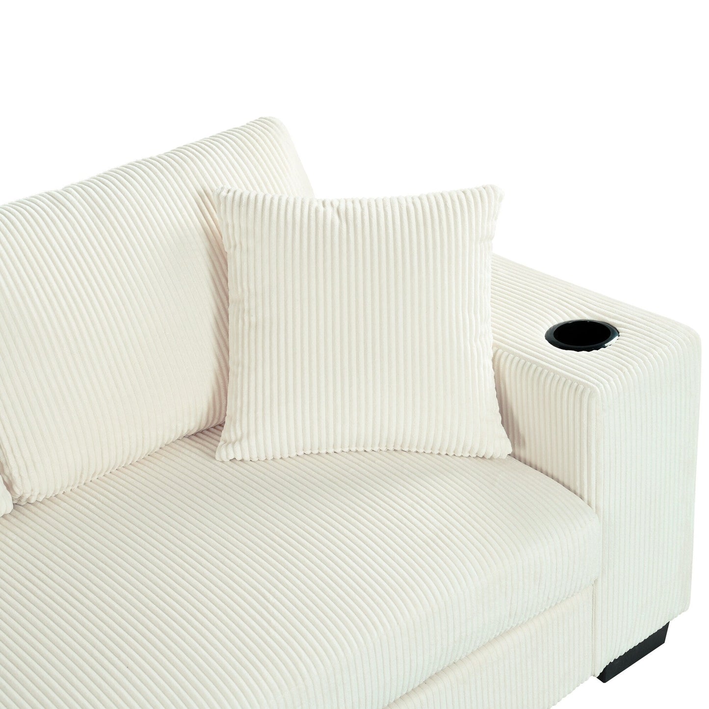 Canapé 3 places moderne et surdimensionné avec porte-gobelets et ports de chargement USB, coussins épais pour le salon