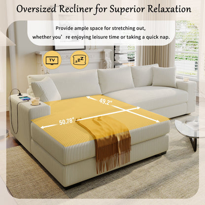 Canapé 3 places moderne et surdimensionné avec porte-gobelets et ports de chargement USB, coussins épais pour le salon