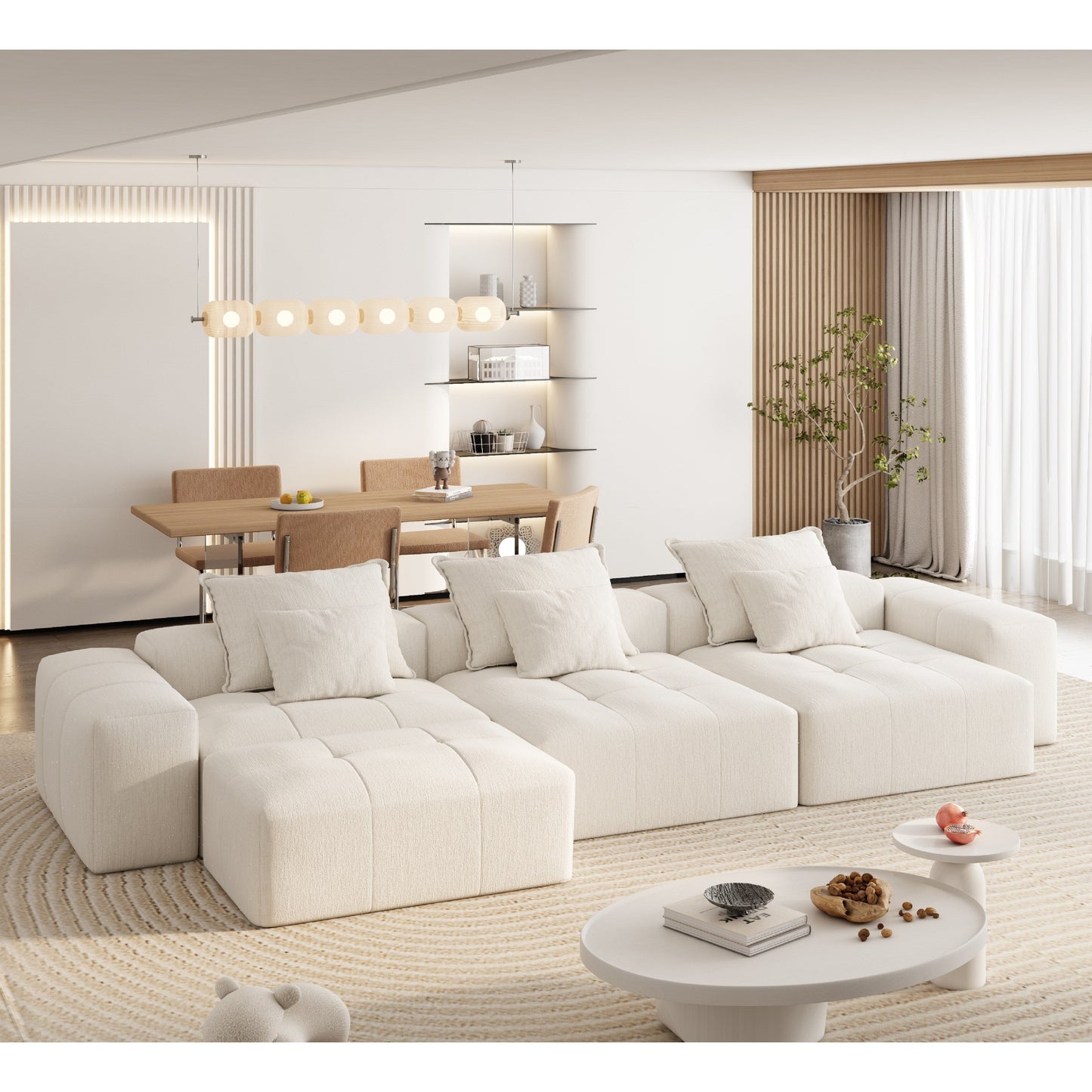 Canapé modulaire moderne surdimensionné en chenille, capitonné, avec 6 oreillers et pouf pour le salon