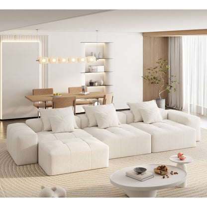Canapé modulaire moderne surdimensionné en chenille, capitonné, avec 6 oreillers et pouf pour le salon