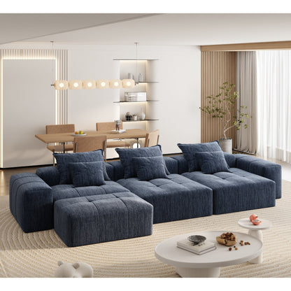 Canapé modulaire moderne surdimensionné en chenille, capitonné, avec 6 oreillers et pouf pour le salon