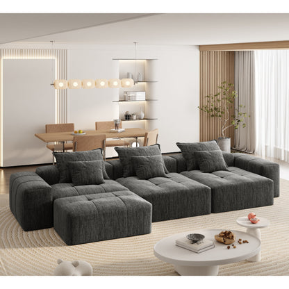 Canapé modulaire moderne surdimensionné en chenille, capitonné, avec 6 oreillers et pouf pour le salon