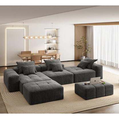 Canapé modulaire moderne surdimensionné en chenille, capitonné, avec 6 oreillers et pouf pour le salon