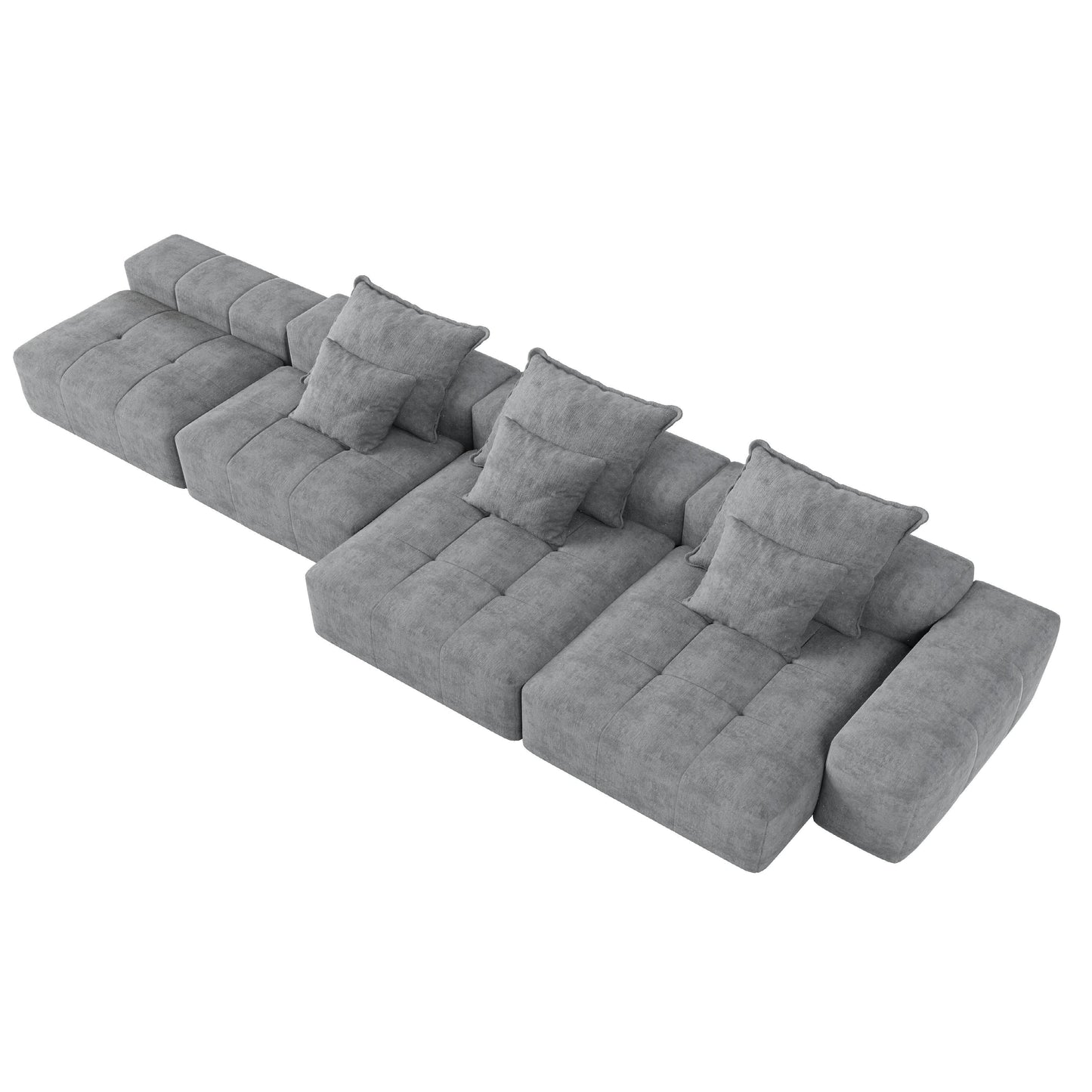 Canapé modulaire moderne surdimensionné en chenille, capitonné, avec 6 oreillers et pouf pour le salon