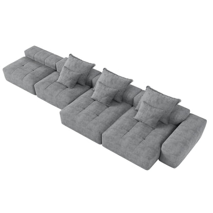 Canapé modulaire moderne surdimensionné en chenille, capitonné, avec 6 oreillers et pouf pour le salon