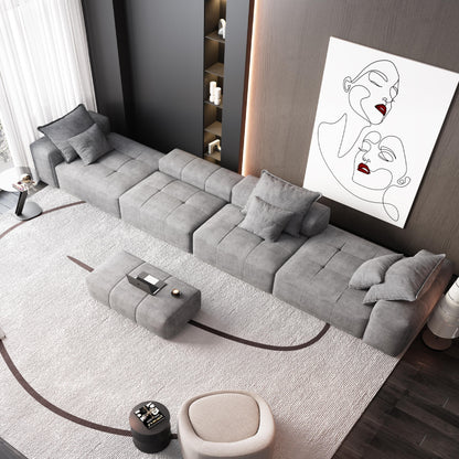 Canapé modulaire moderne surdimensionné en chenille, capitonné, avec 6 oreillers et pouf pour le salon