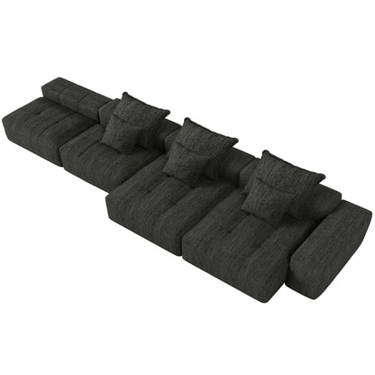Canapé modulaire moderne surdimensionné en chenille, capitonné, avec 6 oreillers et pouf pour le salon