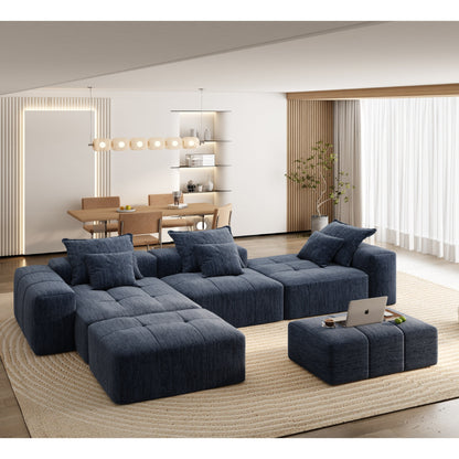 Canapé modulaire moderne surdimensionné en chenille, capitonné, avec 6 oreillers et pouf pour le salon