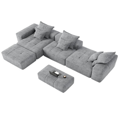 Canapé modulaire moderne surdimensionné en chenille, capitonné, avec 6 oreillers et pouf pour le salon