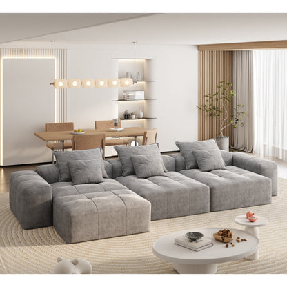 Canapé modulaire moderne surdimensionné en chenille, capitonné, avec 6 oreillers et pouf pour le salon