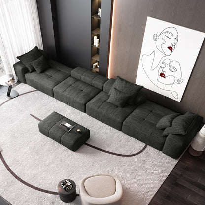 Canapé modulaire moderne surdimensionné en chenille, capitonné, avec 6 oreillers et pouf pour le salon