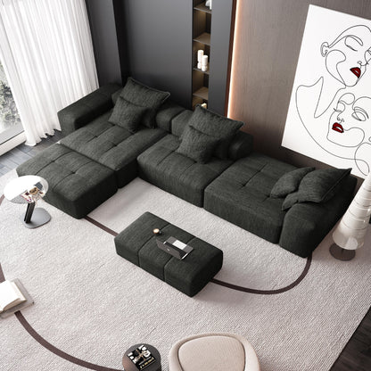 Canapé modulaire moderne surdimensionné en chenille, capitonné, avec 6 oreillers et pouf pour le salon