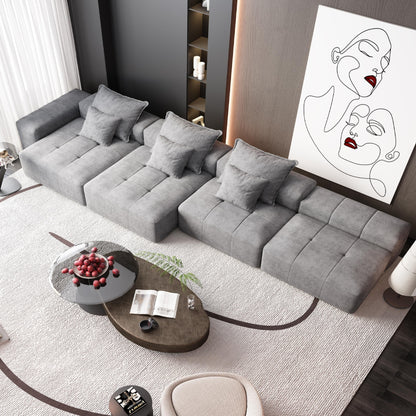 Canapé modulaire moderne surdimensionné en chenille, capitonné, avec 6 oreillers et pouf pour le salon